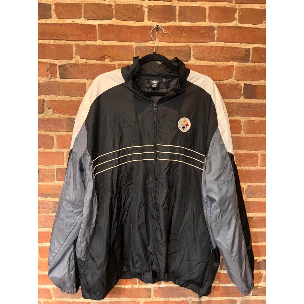 NFL‎ Pittsburgh Steelers Windbreaker Jacket Men's 2XL Black Gray Full Zip